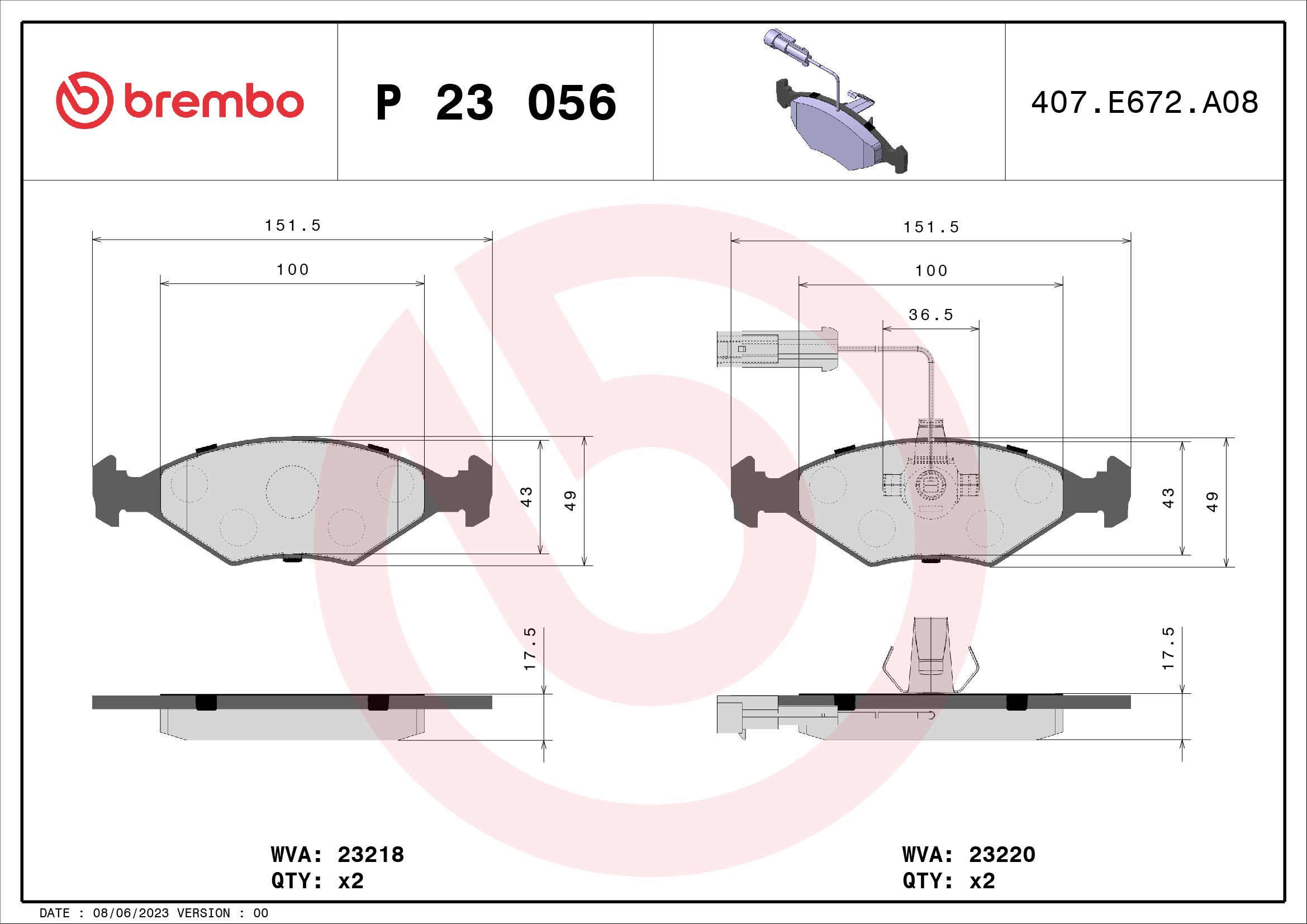 A.B.S. P 23 056 BREMBO Bremsbelagsatz, Scheibenbremse